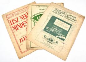 1918 3 db háborús témájú dal kottája - Zerkovitz Béla: Lesz nekünk mindenünk!; Bertha István: Levelek; Hetényi Heidelberg Albert: Könnyek, könnyek, asszonyi könnyek!, kopottas állapotban