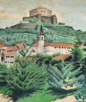 Jelzés nélkül: Vár. Akvarell, karton, foltos, 26,5x36,5 cm