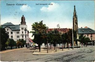 1915 Temesvár, Timisoara; Jenő herceg tér, Rukavina emlékmű. Vasúti levelezőlapárusítás / square, monument (EK)