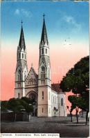 1915 Temesvár, Timisoara; Erzsébetváros, római katolikus templom / Elisabetin church (gyűrődés / crease)
