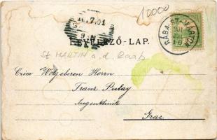 1901 Rábaszentmárton, Németszentmárton, Sankt Martin an der Raab; Fő tér, templom, Fő utca, F. Cleme...