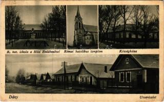 1944 Dány, Római katolikus iskola és templom, Hősi emlékmű, községháza, utca (EK)