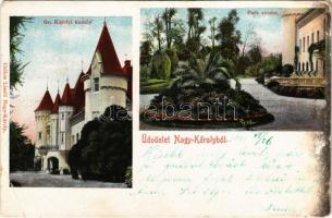 1901 Nagykároly, Carei; Gróf Károly kiastély és park. Csókás László kiadása / castle, park (kopott sarkak / worn corners)