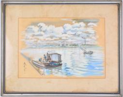 Boromisza Tibor (1880-1960): Dunapart. Vegyes technika, papír, jelezve balra lent (rovásírással és B...