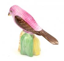 Herendi porcelán kardinálmadár figura, kézzel festett, jelzett, kopásnyomokkal, m: 5 cm