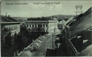 1914 Csíkszereda, Miercurea Ciuc; Polgári leányiskola és vigadó, útépítés / girl school, redoute, road construction (Rb)