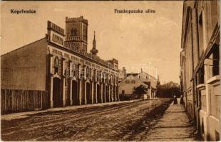 1913 Kapronca, Kopreinitz, Koprivnica; Frankopanska ulica / street, fire station / utca, tűzoltóság + ZÁGRÁB-ÚJDOMBÓVÁR-BUDAPEST 406. mozgóposta