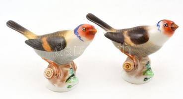 Herendi porcelán pinty kismadár figura pár, 2 db, kézzel festett, jelzett, kopásnyomokkal, m: 10,5 c...