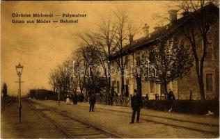 1908 Módos, Jasa Tomic; vasútállomás. Hoffmann Béla kiadása / railway station / Bahnhof (ázott sarok / wet corner)