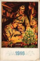 1916 Karácsony / WWI K.u.K. (Austro-Hungarian) military Christmas art postcard s: Alfred Offner