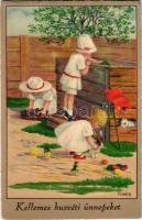 Children Easter greeting art postcard. Erika Nr. 2039. litho s: Pauli Ebner