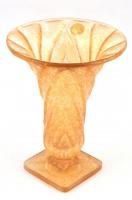 Üveg váza, talpas, Murano, címkével jelzett, apró kopásnyomokkal, m: 14,5 cm