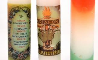 3 db trianon témájú gyertya, m: 21 és 21,5 cm