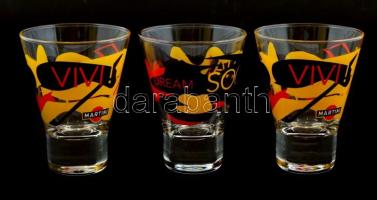 3 db Martini üveg pohár, matricás, hibátlan, m: 11 cm