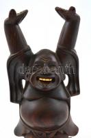 Nevető Buddha keményfa és csont faragott szobor 23 cm