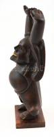 Nevető Buddha keményfa és csont faragott szobor 23 cm