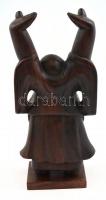 Nevető Buddha keményfa és csont faragott szobor 23 cm