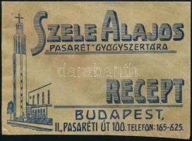 cca 1930 Budapest II., Szele Lajos Pasarét Gyógyszertárának receptborítékja