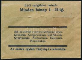 cca 1930 Budapest II., Szele Lajos "Pasarét" Gyógyszertárának receptborítékja