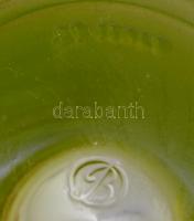 6 db világoszöld üveg pohár, jelzett olasz, kopásokkal, m: 14 cm