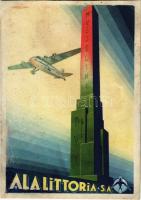 Ala Littoria. Italian national airline during the fascist regime, Mussolini. Airline propaganda and advertising card s: T. Corbella (r)