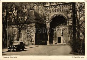 1953 Augsburg, Dom-Portal / cathedral gate, entrance, automobile. Phot. Rolf Kellner (EK)