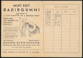 cca 1925 Bp. IV. Kossuth Lajos utcai Múzeum Gyógyszertár Cap Martin fogyókúrás tea reklámja, szép ál...