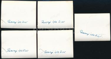 1943 Rozsnyó, 5 db hátoldalon feliratozott fotó, egyik kissé foltos, 4,5×6,5 cm / Rožňava, 5 photos