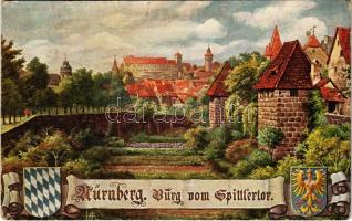 Nürnberg, Nuremberg; Burg vom Spittlertor / castle, gate, coat of arms. Raphael Tuck & Sons Oilette Serie Nürnberg IV No. 662. B. (EK)