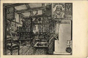 Nürnberg, Nuremberg; Hans Sachs Haus, Hans Sachs berühmte Original Schuster-Werkstätte / cobbler, shoemaker workshop, interior, art postcard. Andro-Verlag (EK)