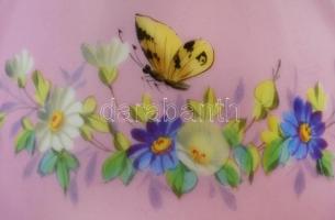 Teás-kávés szett, hiányos: Kiöntő fedéllel, cukortartó fedél nélkül, 3 db csésze aljjal, részben kéz...