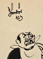 Göndör Bertalan (1908-1945): Az ínyenc. Tus, papír, jelzett, lap szélén szakadásokkal, 30×40 cm