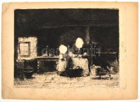 Munkácsy Mihály (1844-1900): Konyhában. Munkácsy egyetlen rézkarca, papír, jelzett a karcon, foltos,...