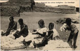 Travail du coton indigéne, Le Cardage / native cotton workers, carding, French Sudan