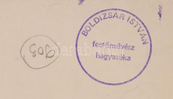 Boldizsár István (1897-1984): Tanya. Rézkarc, papír, hátoldalán hagyatéki pecséttel. 7,5x15 cm