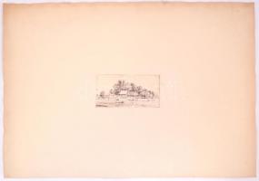 Boldizsár István (1897-1984): Tanya. Rézkarc, papír, hátoldalán hagyatéki pecséttel. 7,5x15 cm