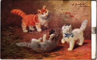 Cats, art postcard. 758. artist signed (EK)