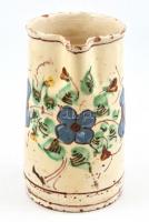 XIX. sz. erdélyi virágmintás mázas kerámia, kopásokkal, m: 18,5 cm