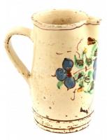 XIX. sz. erdélyi virágmintás mázas kerámia, kopásokkal, m: 18,5 cm