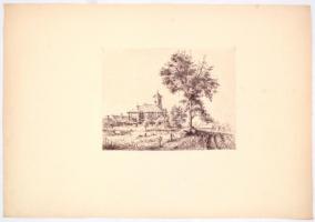 Boldizsár István (1897-1984): Templom. Rézkarc, papír, hátoldalán hagyatéki pecséttel, 18x23,5 cm