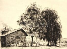 Boldizsár István (1897-1984): Balaton. Rézkarc, papír, hátoldalán hagyatéki pecséttel. 15,5x29 cm