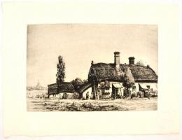 Boldizsár István (1897-1984): Faluvége. Rézkarc, papír, hátoldalán hagyatéki pecséttel. 19x29 cm