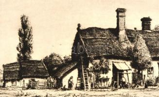 Boldizsár István (1897-1984): Faluvége. Rézkarc, papír, hátoldalán hagyatéki pecséttel. 19x29 cm