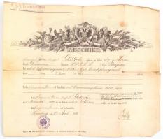 1914 K. u. k. Ersatzbataillon des Eisenbahnregiments katonai elbocsátó levél, mely egyben igazolja, hogy a fent nevezett személy Erinnerungskreuz viselésére jogosult, hajtott, szakadással