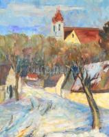 Sági Sándor (1917-2007):  Balaton-melléki falu. Olaj, vászon. Jelzett. Üvegezett keretben. 60x80 cm