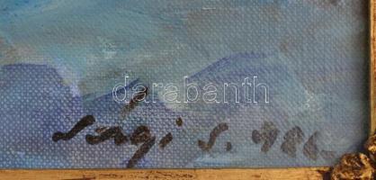 Sági Sándor (1917-2007):  Balaton-melléki falu. Olaj, vászon. Jelzett. Üvegezett keretben. 60x80 cm