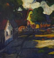 Jelzés nélkül: Utcarészlet. Olaj, vászon, kopottas fa keretben 53,5×68,5 cm