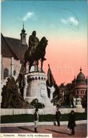 1914 Kolozsvár, Cluj; Mátyás király szobor, emlékmű. Lepage Lajos kiadása 54/4. / monument, statue of Matthias Corvinus, Mathias Rex