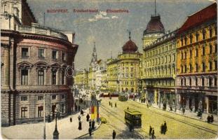 1916 Budapest VIII. Erzsébet körút, villamosok, üzletek (kopott sarkak / worn corners)