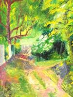 Nemes Béla (1912-1972): Zöldellő táj. Olaj, karton, jelzett, hátoldalán a művész lánya eredetiség ig...